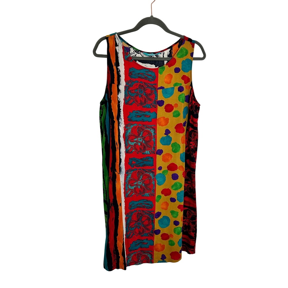 Jams World Sleeveless Shift Dress Size XL Multicolor Mixed Print Tropical Artsy
